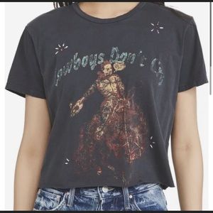 MOTHER Jeans Cowboys Don’t Cry  Faded Crop Tee
